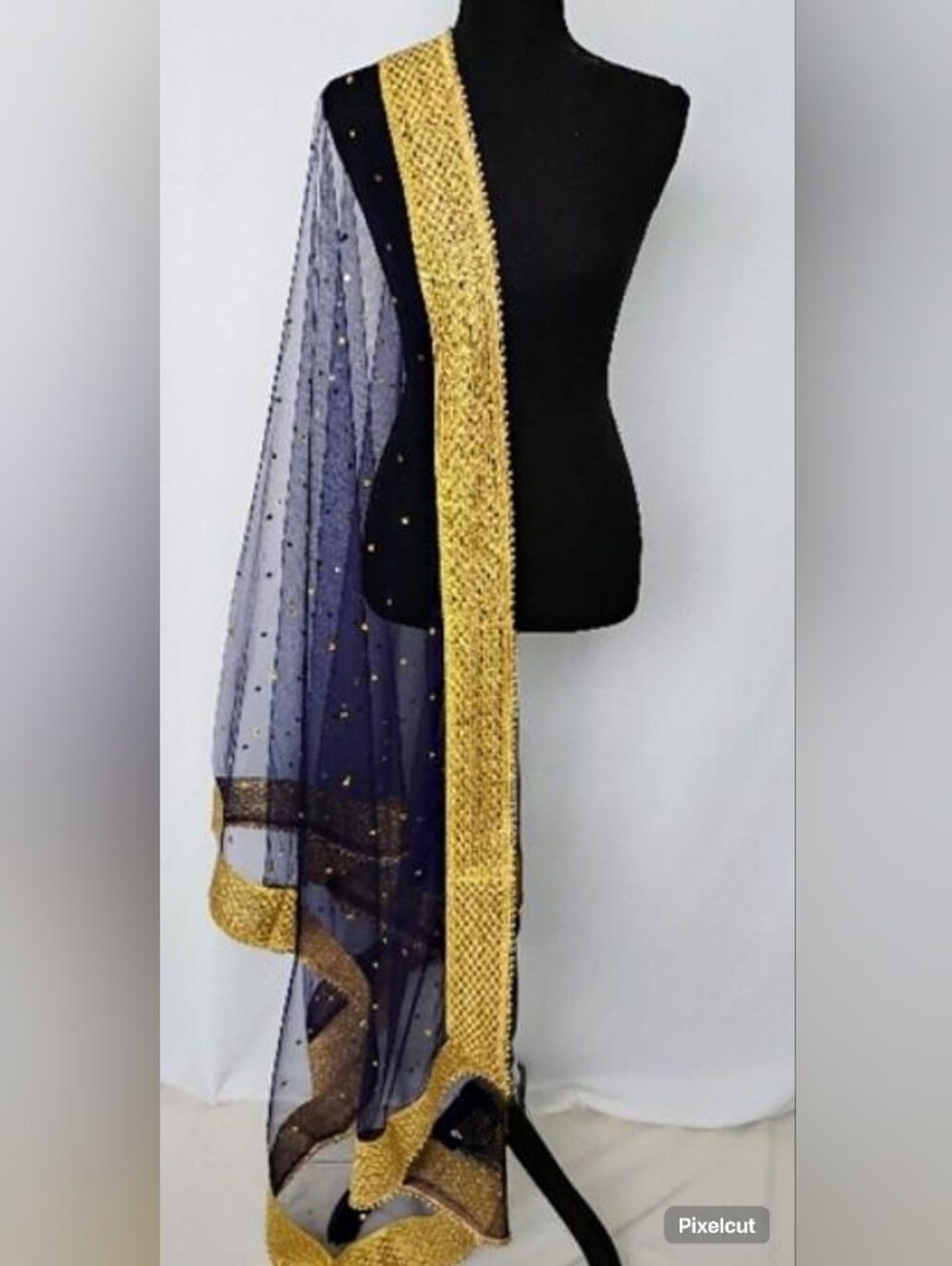 Navy Blue net stones dupatta/ veil/ scarf/ with broad border
